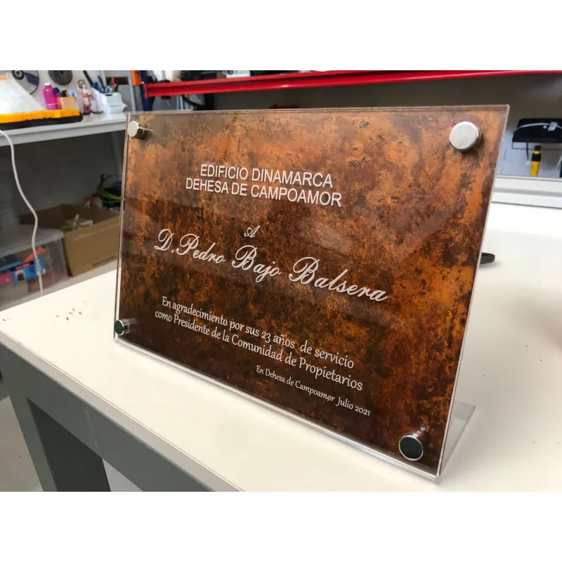 Placa Metacrilato + Acero Oxidado Sobremesa